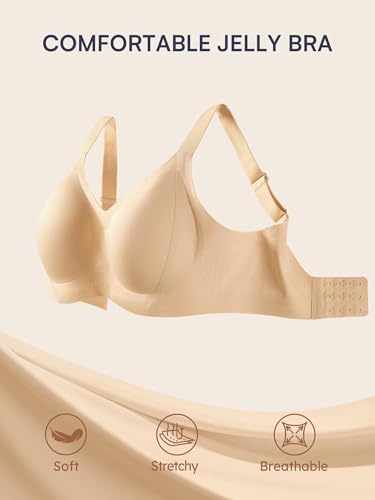 Image of Seamless Supportive Bras for Women No Underwire - M-4XL Jelly Bra | Wireless Full Coverage Bralette, Plus Size, Comfortable T-Shirt Bra for Older, Lightly Padded, Buttery Soft