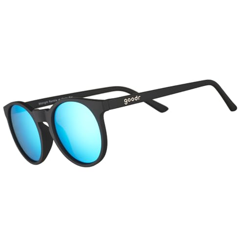 goodr Midnight Ramble at Circle Bar Polarized Round Sunglasses for Men & Women, Small Sized (Circle G), Black Solid Frame with Blue Mirrored Reflective Lenses, UV400 Protection, No Slip, No Bounce