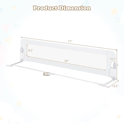 Image of BABY JOY Double Sided Bed Rail Guard, 2 Pack, Extra Long, Swing Down for Convertible Crib, Folding Baby Safety Bedrail for Kids Twin Full Size Queen King Mattress, Rails for Toddlers (White, 71 inch)