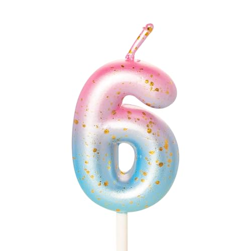 YAAVAAW Kerze zum 6. Geburtstag, Motiv: Meerjungfrau, Rosa und Blau, 1 Stück, Zahlenkerze, Kuchenkerze, Kuchendekoration für 6-jährige Mädchen