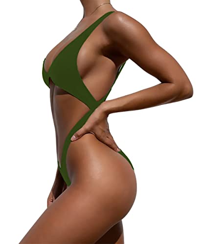 Image of Tainehs Womens Sexy One Piece Bikini Swimsuits High Cut Cheeky Swimwear Thong Bottoms Bathing Swimsuits