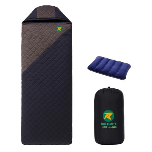 Image of ROCKSPORT Dolomite +10C to +20C Winter Sleeping Bag for Adult with Air Pillow, Camping Sleep Bag with Lightweight Fiber Sheet Filling for Winter Season