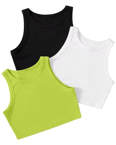 Image of (Pack of 3) Stylish Sleeveless Round Neck Ribbed Tank Tops for Women and Western Crop Top