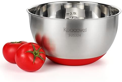 Koocovel Metal Mixing Bowls Stainless Steel, Metal Bowl for Baking, Non Slip Mixing Bowl, Salad Bowl with Pour Spout,Dishwasher-Safe(2.1 Quart)