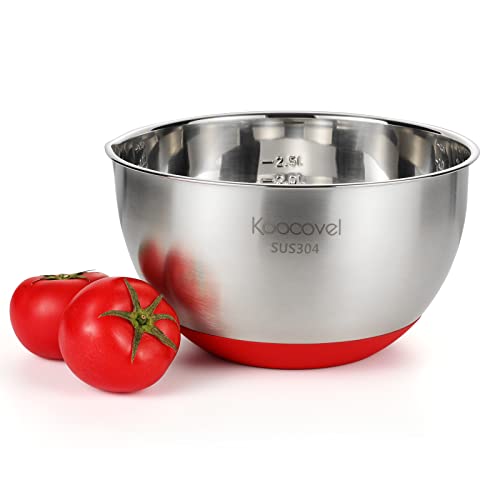 Koocovel Metal Mixing Bowls Stainless Steel, Metal Bowl For Baking, Non Slip Mixing Bowl, Salad Bowl With Pour Spout,Dishwasher-Safe(2.1 Quart) #TOP2