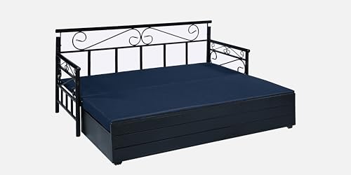 Image of 3 Seater Metal Sofa Cum Bed with Hydraulic Storage | Single Size Sofa Cum Bed | 3 Seater Sofa Set, Metal Sofa Set for, Living Room, Navy Blue, Single Size (Navy Blue & Black)