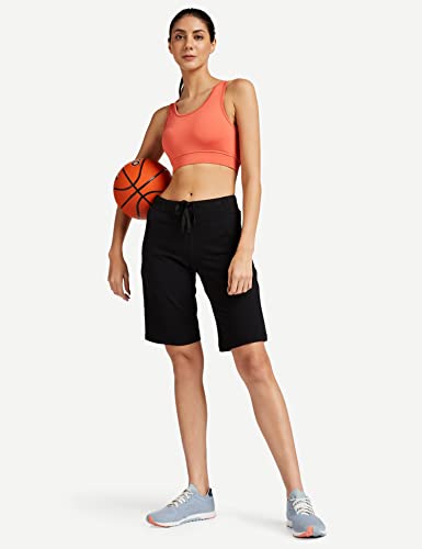 Image of Enamor E044 Mid-Rise Stretch Cotton City Shorts for Women with Zipper Pockets(E044 JET BLACK M)