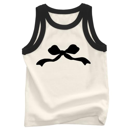 Girls Tank Tops Cute Preppy Sleeveless Bow Graphic Shirts Kid Toddler Camisoles Summer Crop Top for Kids 3-8 Years