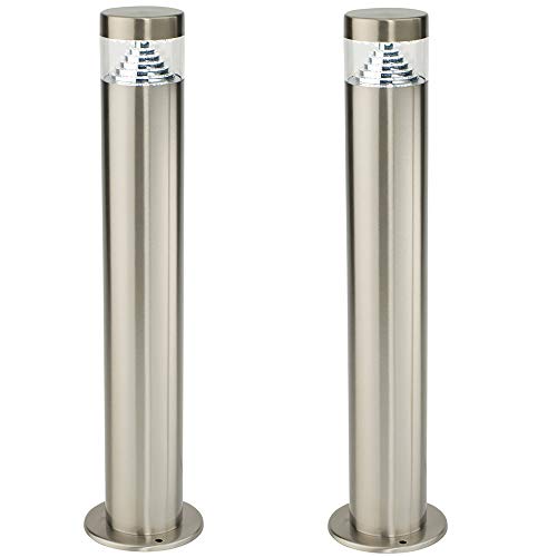 2 Pack | Brushed Stainless Steel & Pyramid Light 500mm Outdoor IP44 Bollard Lamp Post | Garden Driveway Patio Pathway Pillar | 3.5W LED Driver Built in | Cool White Bulb | 0.5m Tall Outside Courtyard