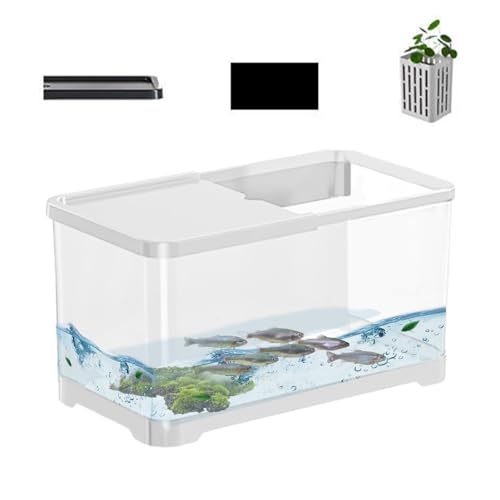 GIFYYM Kit Acquario per Pesci, Acquario per Pesci Creativo con Cestino, Kit Decorativo per Acquario d'Acqua Salata da Tavolo, Acquario per Pesci Rossii Trasparente per, Guppy, Gamberetti, Pesci