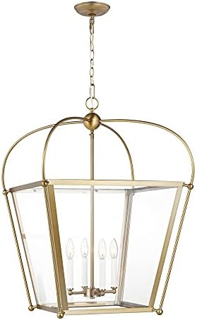 Charleston 4-Light Satin Brass Indoor Pendant with Glass Panels