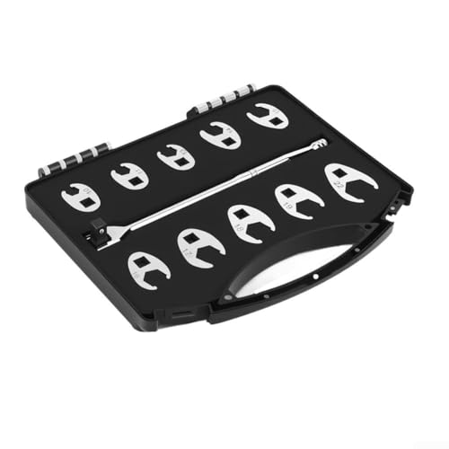 PFXNGMS 11Pcs 3/8 Inch Drive Crowfoot Wrench Set Metric Sizes 10 22mm Carbon Steel Chrome Plated Open End Spanners for Mechanical and Automotive Repairs