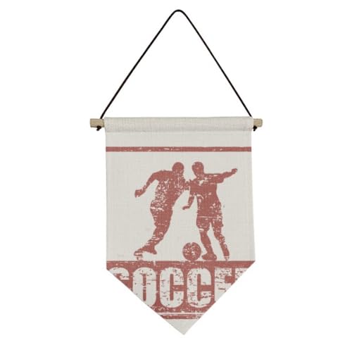Drapeau en toile football rouge suspendu joueur de foot mural