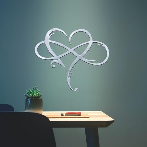 Infinity Heart Metal Wall Decor, Unique Infinity Heart Wall Decor Love Sign Plaque Steel Art Geometric Bedroom Ornaments Cut Out for Home, Wedding Decor (11.4x13.7in, Silver)