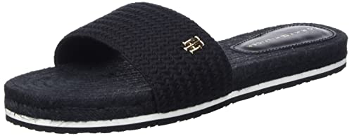 Tommy Hilfiger Damen TH Textured Flat Sandale, Schwarz, 39 EU