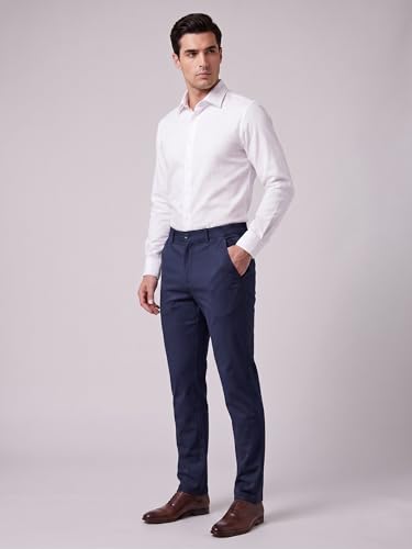 Image of Mehrang Men's Slim Fit Casual Mid Rise, Cotton Blend Trousers, Side Pockets || Classic Slim Fit Chino Pants || Business Casual Dress Trousers