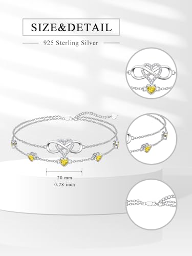 Image of Dorunmo 925 Sterling Silver Infinity Heart Birthstone Anklet Bracelets for Women Best Mother's Day Birthday Jewelry for Wife Girlfriend Mom Her