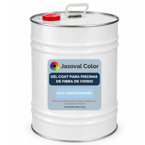 Jasoval Color - Gel Coat Piscinas Azul Mediterráneo, Pintura Piscina Fibra de Vidrio y Poliester, Gel Coat Parafinado - Top Coat, (5 kg Pintura + 0,1 L Catalizador)