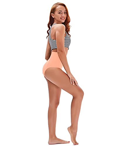 GEEK LIGHTING Women Girls High Waisted Spa Swimsuit Bathing Suits Bikini Set (Orange,Small)
