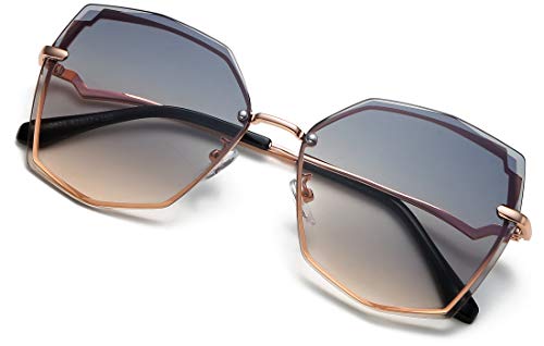 Sunglasses for Women trendy Polygon Oversized Fashion Designer Style Gradient UV400 octagon Lens Metal Frame