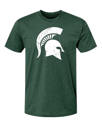 Michigan State Apparel MSU Spartans Shirt Sparty Head Spartan Helmet Premium Super Soft T Shirt Heather Green Comfy Tee for Men and Women (Michigan State University Large)