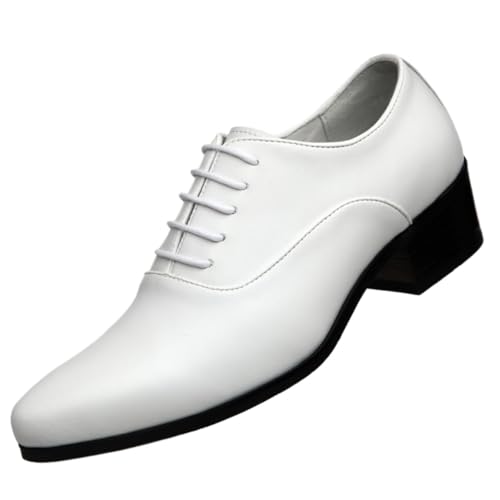 Oxford Shoes for Men Men's Leather Dress Shoes Classic Lace-Up Pointed Toe Flat White Shoes for Formal and Casual Wear