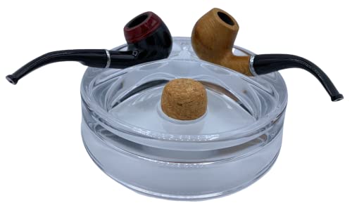 Butt Bat Tobacco Pipe Heavy Glass Ashtray With Cork Knocker And 2 Pipe Stand Large - Clear Glass, 6.5 X 1.75 Inches #TOP2
