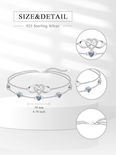 Image of Dorunmo 925 Sterling Silver Infinity Heart Birthstone Anklet Bracelets for Women Best Mother's Day Birthday Jewelry for Wife Girlfriend Mom Her