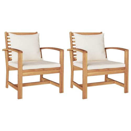 vidaXL Chaise avec Coussin 2 Pièce Marron et Crème 65 x 60 x 76,5 cm, Jardin et Terrasse, Ensemble Meuble d'Extérieur Rustique, Canapé en Teck, Salon en...