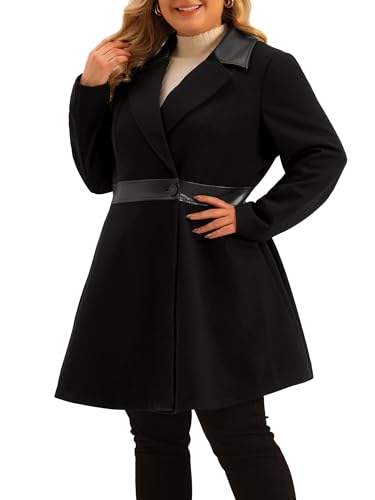 Agnes Orinda Plus Size Overcoat for Women Leather Notched Lapel Single Breasted Long Trench Jacket Coats2