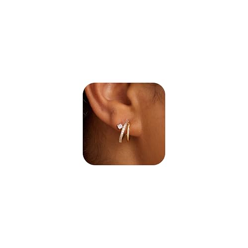 Hoop Earrings for Women 14K Gold Plated Triple Huggie Hoop Earrings Hypoallergenic Lightweight Wedding Earrings For Brides Jewelry Gifts for Women Trendy