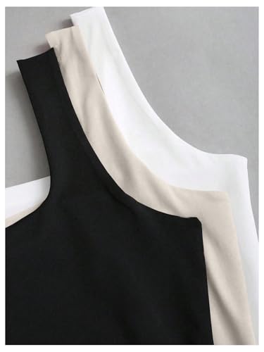 Women's Y2k Double Lined 3 Piece Crop Tank Top Sets Square Neck Sleeveless Ruched Tee Shirt Basic Tops Pack3