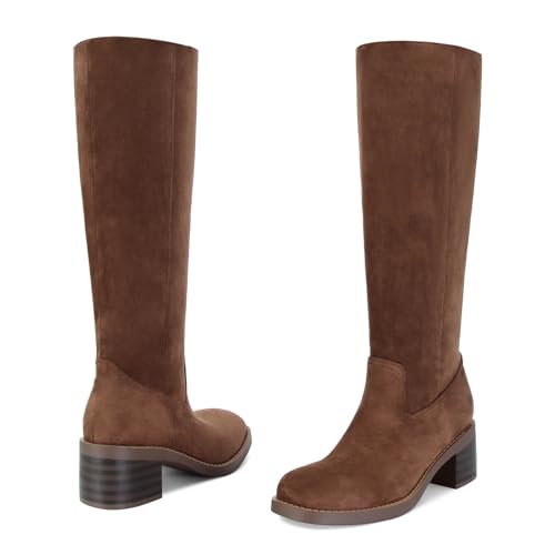 Image of ZJGZF Womens Banana Knee High Boots Square Toe Comfortable Boots Block Heel Riding Boots Wide Calf Tall Boots