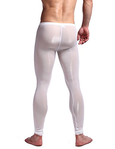 Calça legging masculina K-Men de seda gelo cintura baixa justa de malha e calça comprida, Branco, Me