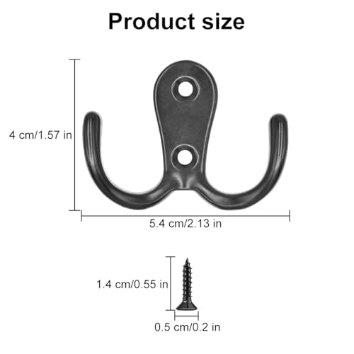 LICQIC Double Prong Robe Hooks, Dual Coat Door Hooks, Double Hook for Hanging Robe Towel, Coat, Bag, Hat (Black, 6 Pcs) - Image 2