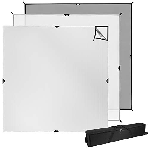 Westcott Scrim Jim Cine Video Kit (8' x 8') Heavy Duty Frame with Full Stop Diffusion, Silver/White Bounce Reflector, and Single Net Fabric - includes Wheeled Case
