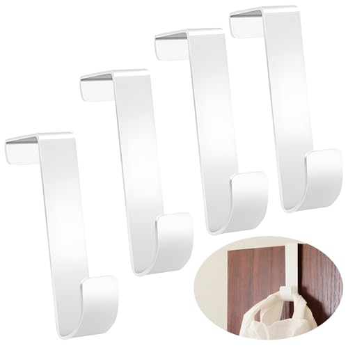 Tadpolez 4 Piezas Ganchos Sobre Puerta,Perchero De Puerta Trasera Colgadores De Puerta Ganchos Ganchos Cocina Metal Ganchos Colgador Puerta Para Puertas De Dormitorio, Cajones,Baño Y Cocina (White)