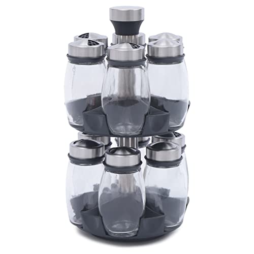 MIIWWOWO Revolving Spice Rack Organizer Premium Rotating Spice Rack Spice Carousel 360°Revolving Kitchen Countertop Freestanding Carousel Stand with 12 Empty Glass Jars Bottles and Labels