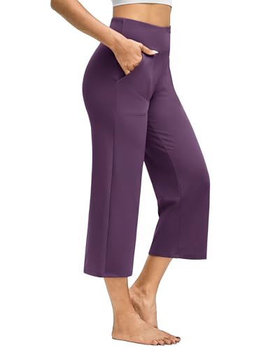 Image of G4Free Capri Pants for Women Wide Leg Yoga Dress Capris with Pockets Cross Loose Casual Work Crop Pants