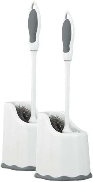 Superio Toilet Brush with Holder Grey, Comfort Grip, Matching Caddy, Clean Bathroom, Heavy Duty (Toilet Brush 2-Pack)