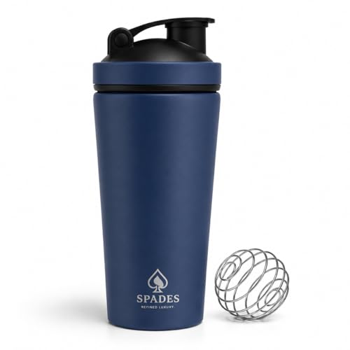 Image of SPADES 750ml Stainless Steel Protein Shaker Bottle with Mixing Ball | Leak Proof Gym Shaker for Protein & Pre Workout Drinks.. (Blue)