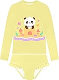 BliBliTaTa Girls Two Piece Long Sleeve Swimsuit Rash Guard Set, Kids Bathing Suit for Toddler, UPF 50+ Swimwear 3 Month 1t 2t 3t 4t 5t 6 7 8 9 10 12 14 Years Panda-10Y