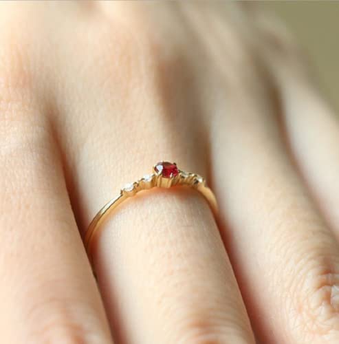 Cute Dainty Women's 14K Ruby Drill Ring - Delicate Gemstone Heart Promise Engagement Love Ring - Wedding Jewelry Size 5-103