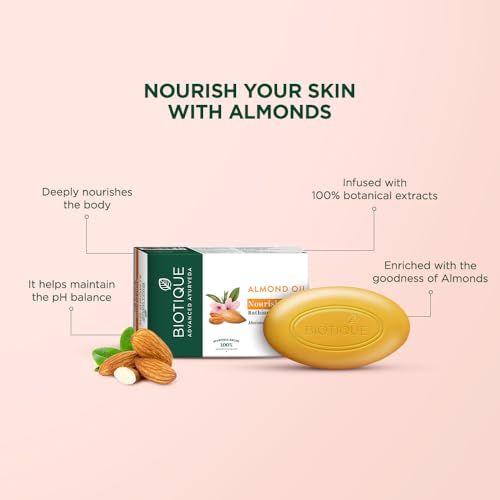 Image of Biotique Almond Oil Nourishing Body Soap, 450g (150g x 3)