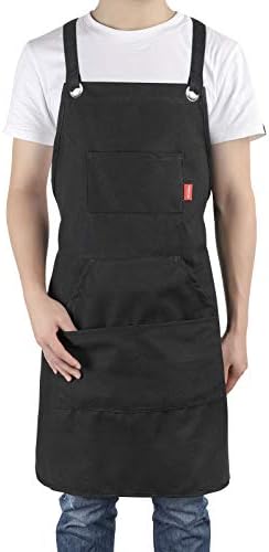 ALLONWAY Apron, Chef Apron for Women Men, Adjustable Size Personalised Apron with 4 Pockets, Prevent Stains Oil Dust, Perfect for Barbecue Restaurant Gardening Artists Painter, 100% Canvas