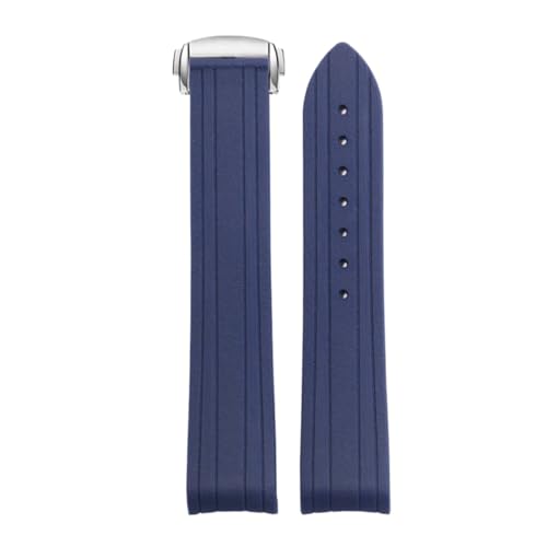 NINOMA Correa de reloj de caucho de 20 mm compatible con Omega Seamaster 300 con cierre plegable y extremo curvo.(Blue silver buckle)