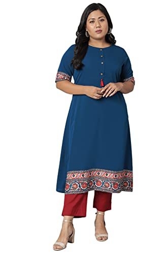 Image of XL LOVE - By Janasya Women's Plus Size Poly Crepe Floral Print Aline Kurta