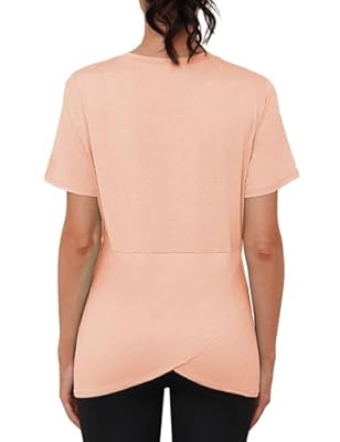 Gyabnw Camiseta Deporte Mujer Cuello Redondo Top Deportivo Mujer Camiseta Fitness Dobladillo Cruzado en la Espalda Yoga Gym Top Secado Rápido Running Ropa para Entrenamiento