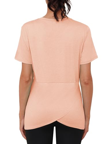 Gyabnw Camiseta Deporte Mujer Cuello Redondo Top Deportivo Mujer Camiseta Fitness Dobladillo Cruzado en la Espalda Yoga Gym Top Secado Rápido Running Ropa para Entrenamiento