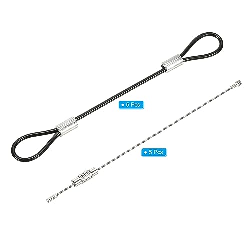 PATIKIL 0.3Ft Sicherheit Kabel Schloss 5 Packung Edelstahl 2mm Durchm Sicherheit Draht Seil mit Doppel Schleife Verschraubter Draht Kabel für Stage Beleuchtung Reisegepäck Schloss Schwarz
